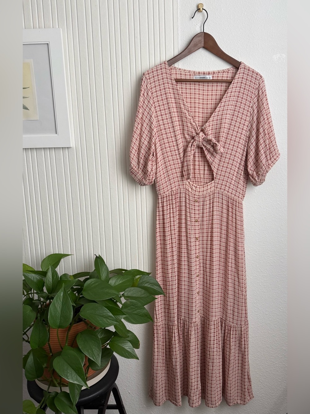 Anthropologie Faithfull the Brand Cut-Out Tie Front Pink Maple Dress